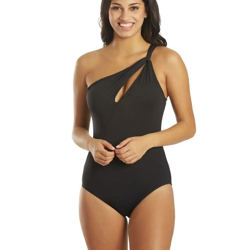Carmen Marc Valvo Women's Twisted Tides One Shoulder Cut Out One Piece S…